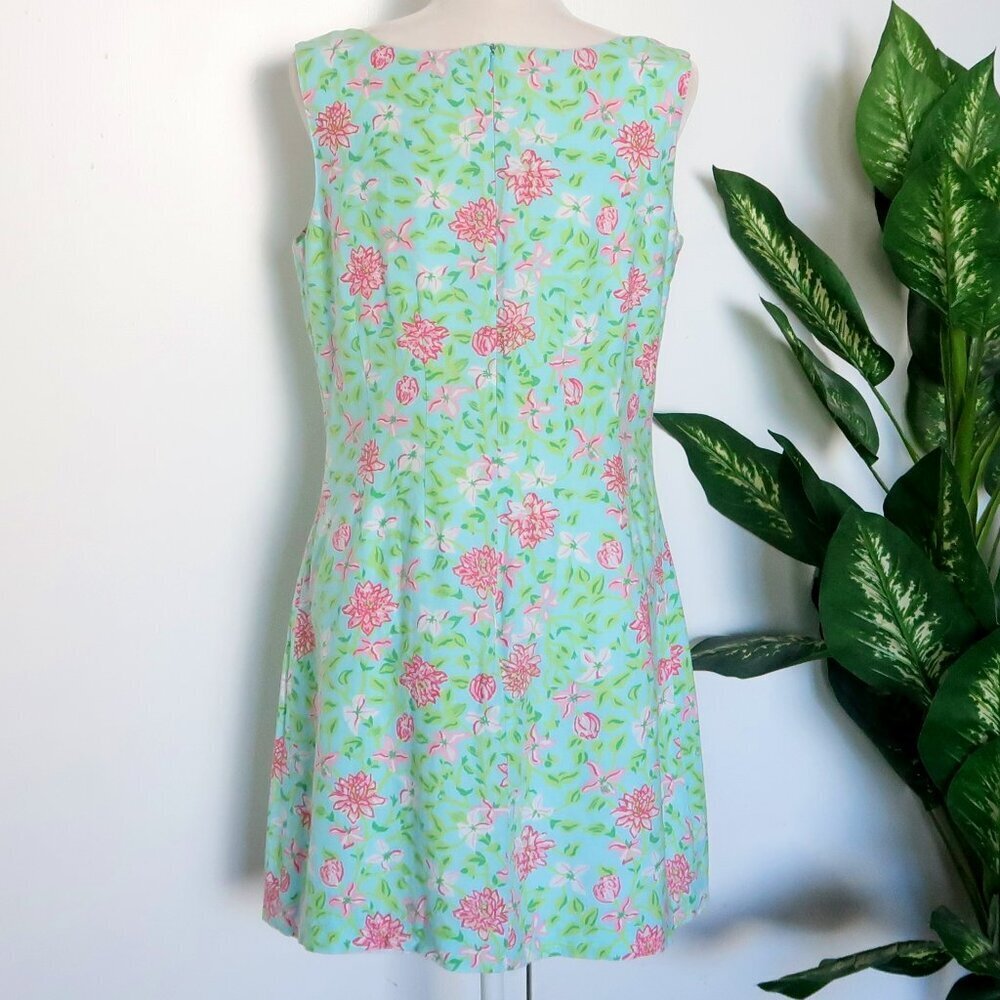 Lilly Pulitzer Linen Cotton Blue Ping Floral Sleeveless Boat Neck Sheath Dress 8 - Picture 7 of 9